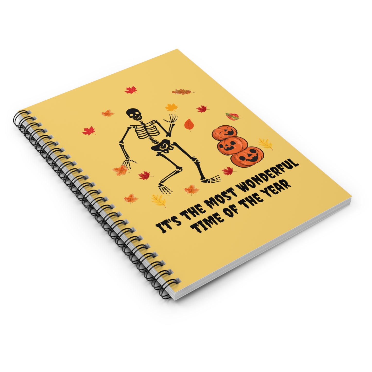 Funny Skeleton Notebook, Skeleton Frolicking in Fall Leaves Notebook, Autumnal Journal, Spooky Halloween Skeleton Autumn Leaves Notebook