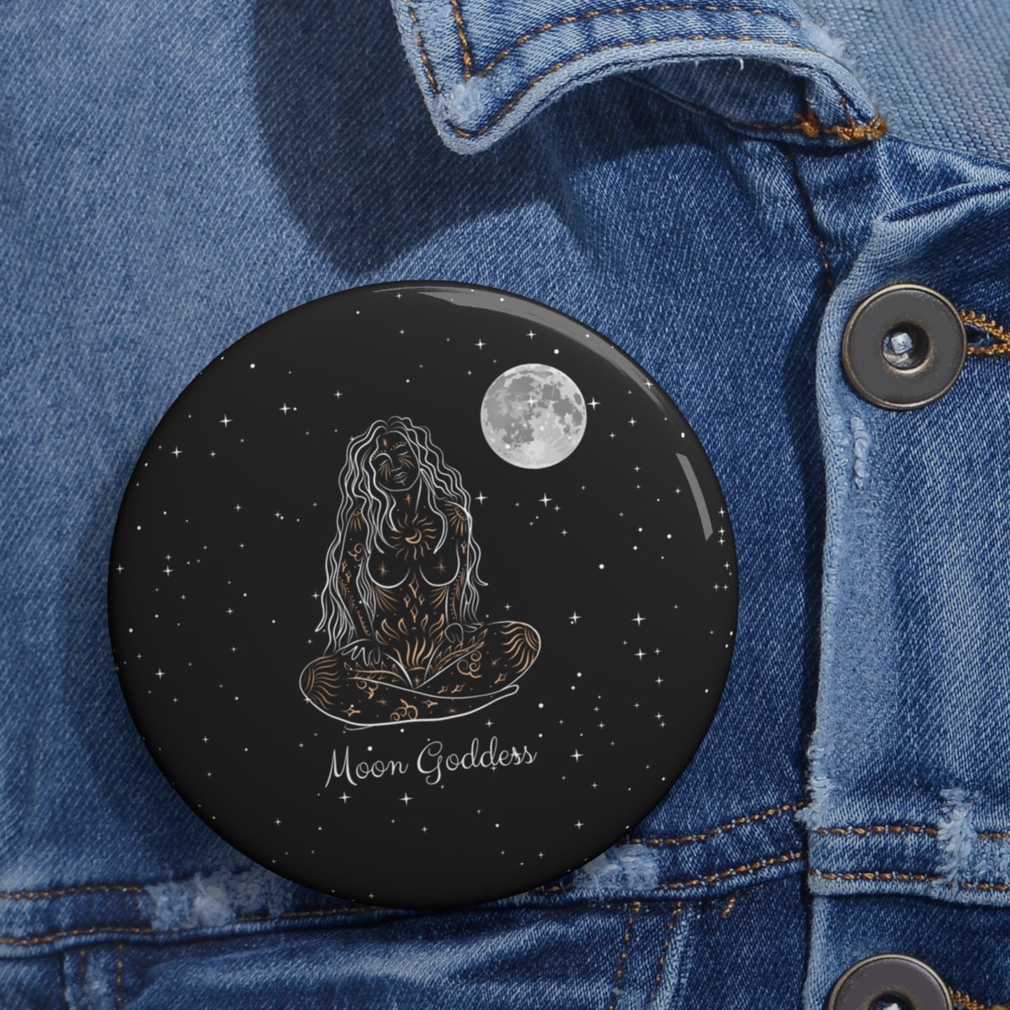 Moon Goddess Pin, Witchy Woman Pin, Moon Goddess Pin Back Button, Witch Pin, Feminist Pin, Celestial Pin, Badge Gift For Her