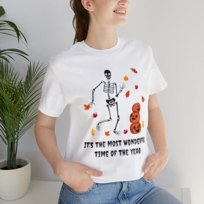 Halloween Pumpkins Skeleton Shirt with Fall Leaves, Funny Halloween Shirt, Funny Skeleton T-Shirt, The Most Wonderful Time of The Year Shirt