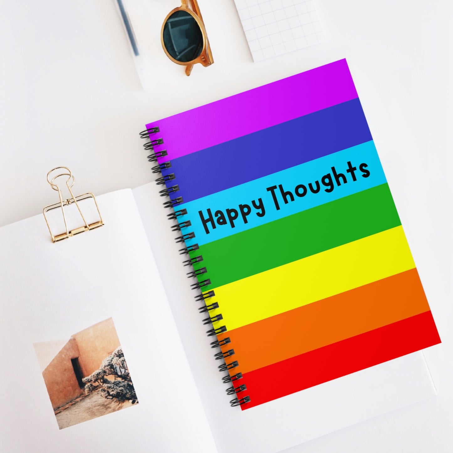 Happy Thoughts Notebook, Rainbow Notebook, Colorful Notebook, Happy Thoughts Journal, Rainbow Journal, Bright Colors Pride Stationery Gifts