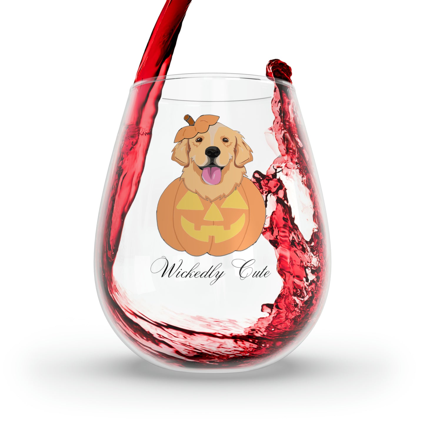 Golden Retriever in a Pumpkin Wine Glass, Golden Retriever Stemless Wine Glass, 11.75oz, Halloween Wine Glass, Golden Retriever Wine Glass