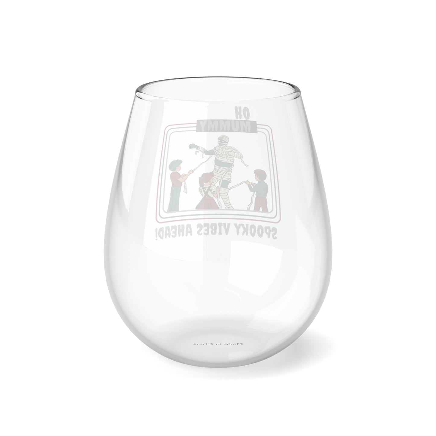 Halloween Mummy Wine Glass, Mummy Monster Wine Glass, Retro Halloween Stemless Wine Glass, Kids Unwrapping Mummy Wine Glass, Spooky Season