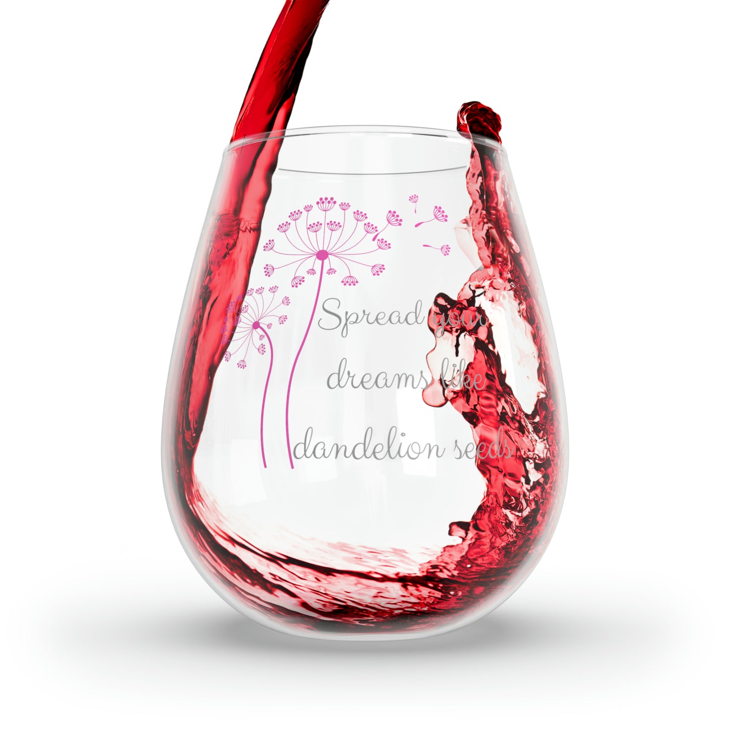 Dandelion Seeds Wine Glass, Spread Your Dreams Like Dandelion Seeds Stemless Wine Glass, Dandelions Wine Glass, Flowers Wine Glass Gift