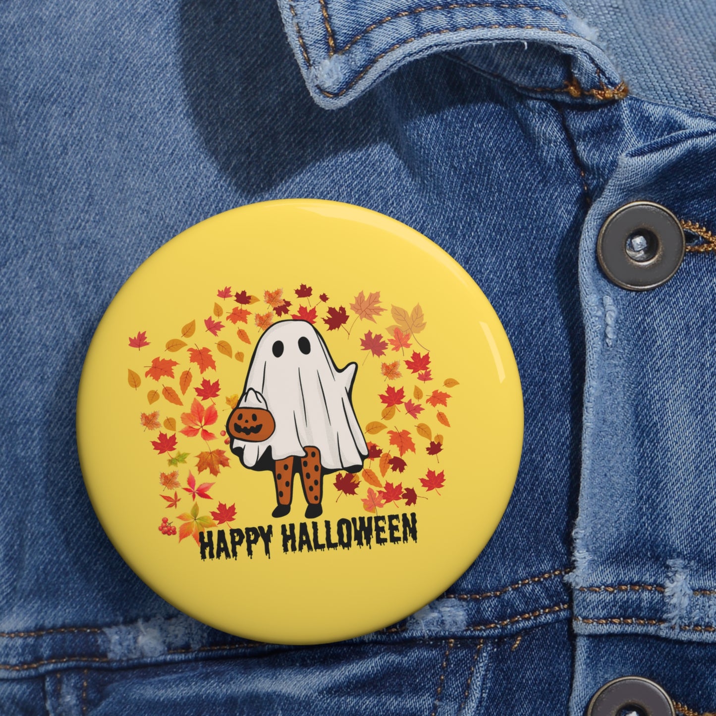 Ghost Girl Pin, Ghoul Frolicking in the Fall Leaves Pin, Ghost Pin, Ghost Button, Cute Ghost Pin, Halloween Pin, Spooky Season Pin Accessory