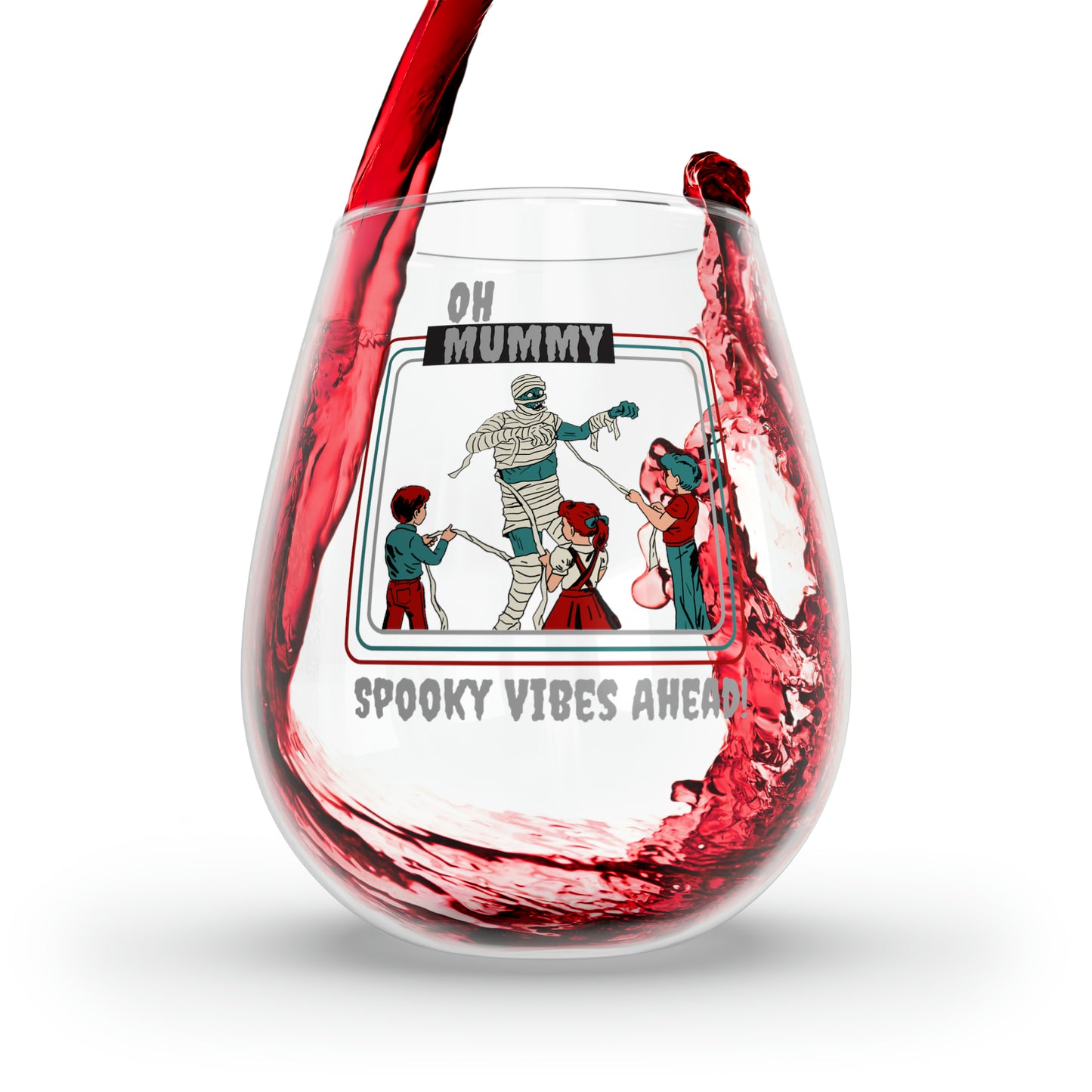 Halloween Mummy Wine Glass, Mummy Monster Wine Glass, Retro Halloween Stemless Wine Glass, Kids Unwrapping Mummy Wine Glass, Spooky Season