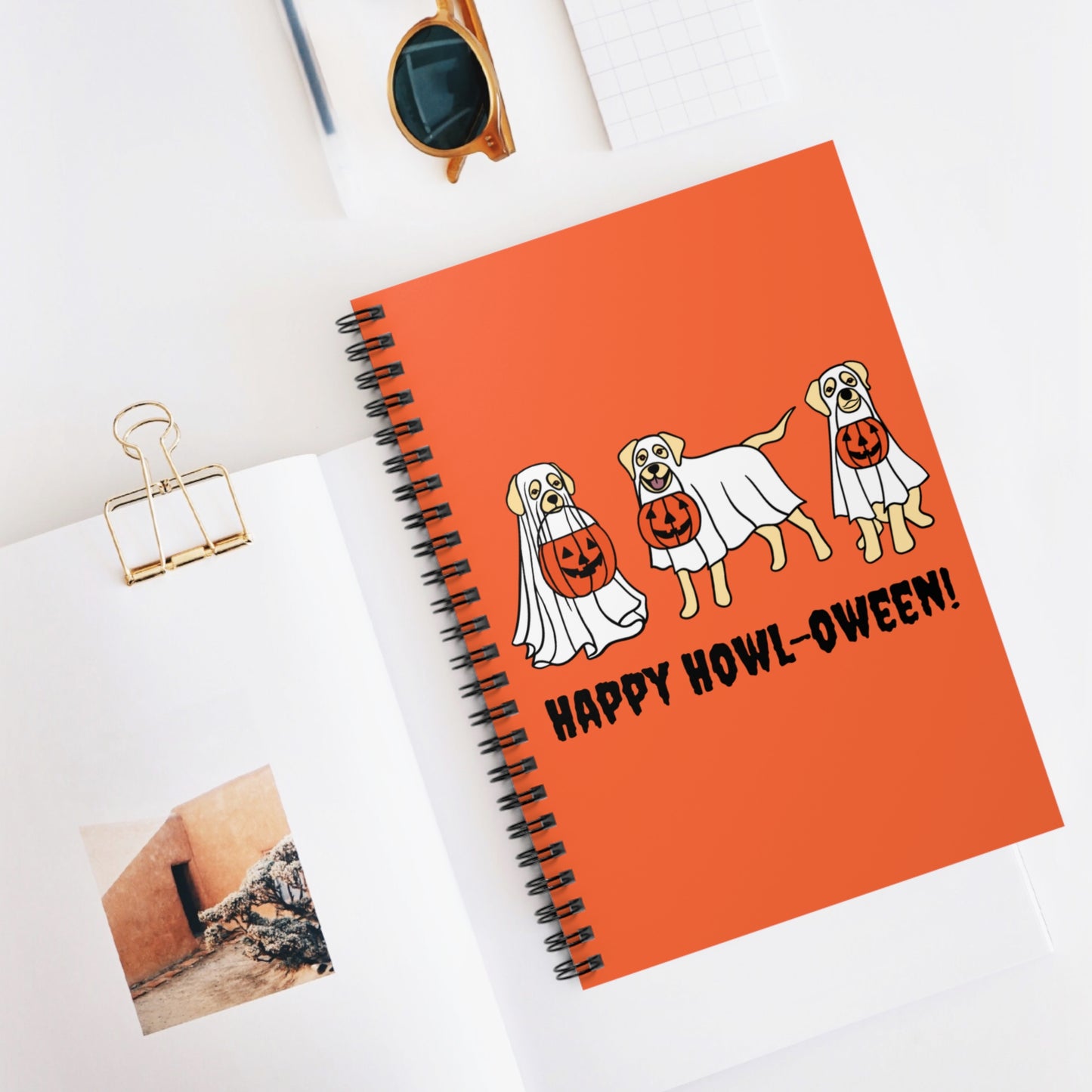 Ghost Dog Notebook with Pumpkins, Labrador Dressed as Ghost Notebook, Labrador Notebook, Ghost Notebook, Halloween Notebook, Ghost Journal