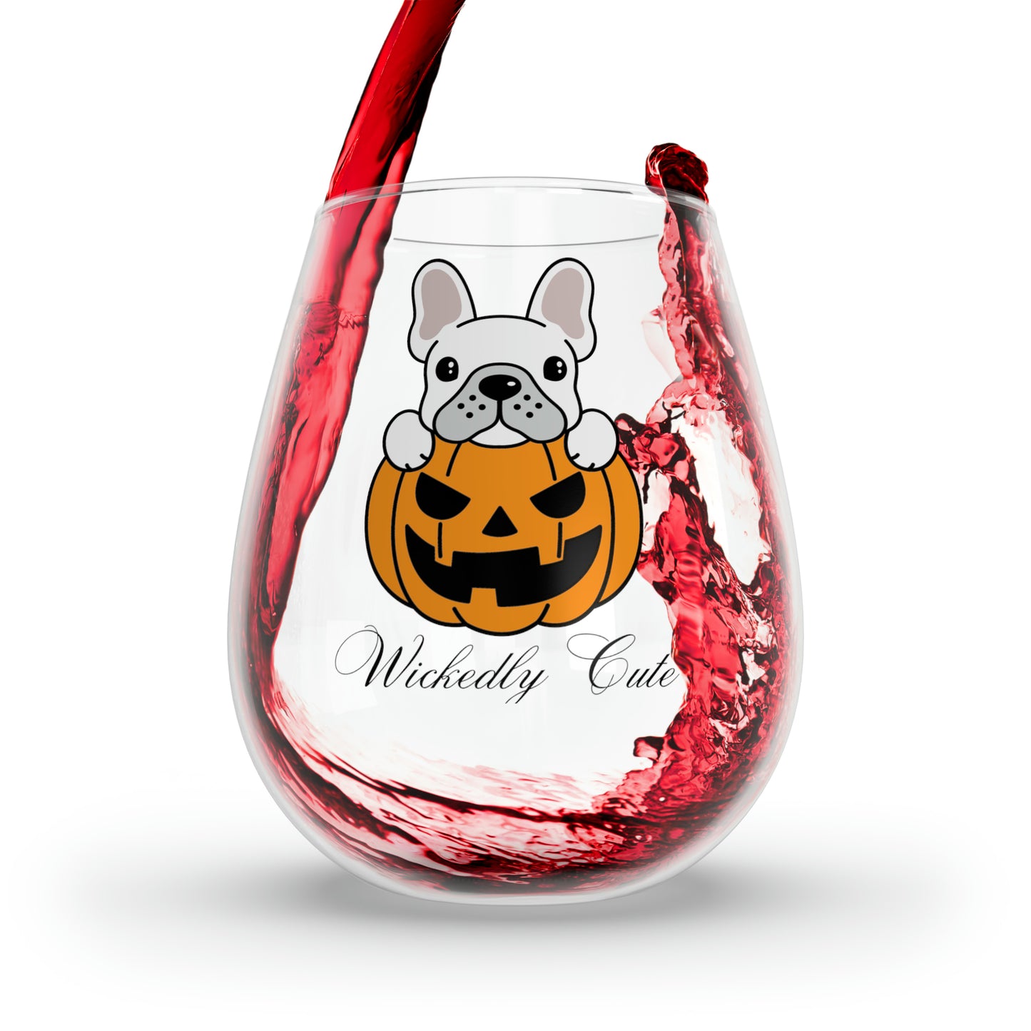 French Bulldog in a Pumpkin Wine Glass, French Bulldog Stemless Wine Glass, 11.75oz, Halloween Wine Glass, French Bulldog Wine Glass Gift