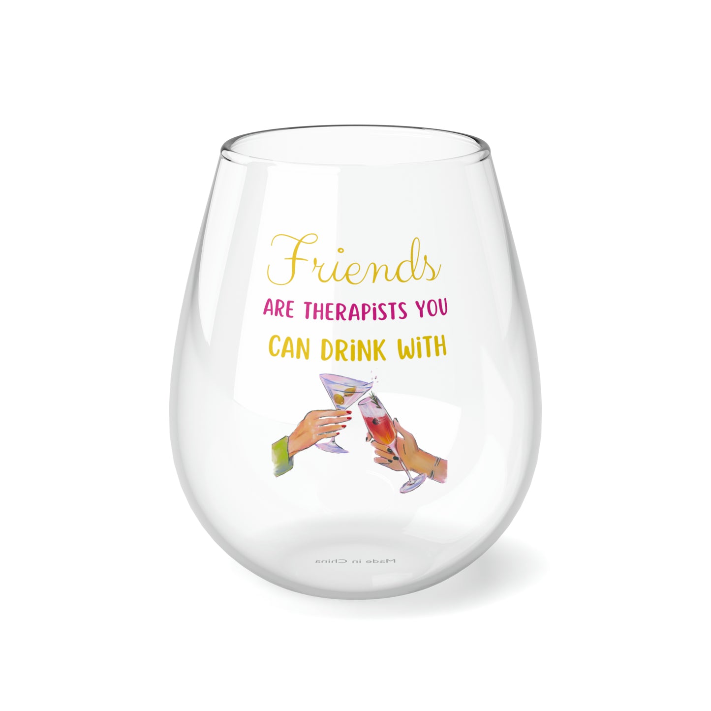 Best Friend Gift, Best Friend Wine Glass, Friends Are Therapists You Can Drink With Stemless Wine Glass, BFF Friend Birthday Gift Wine Glass