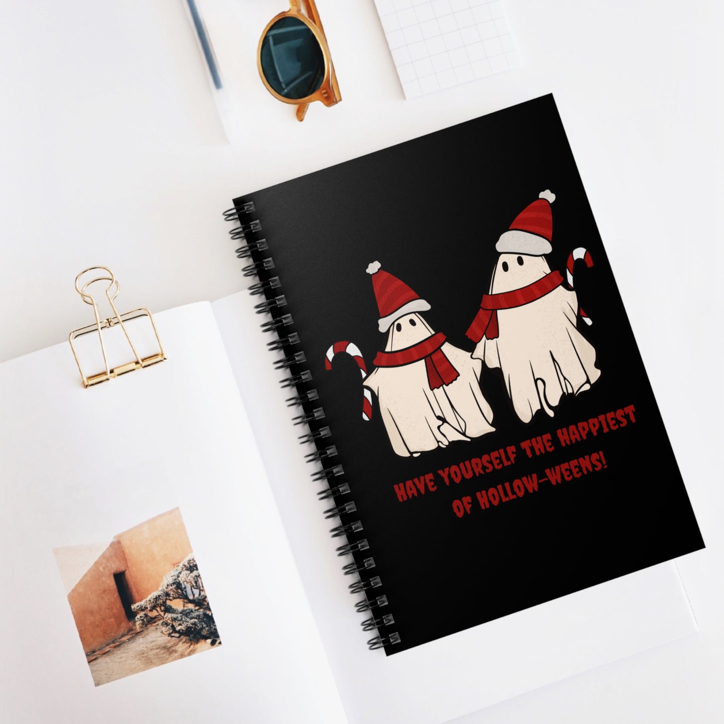 Funny Christmas Halloween Ghosts Notebook Journal, Ghost with Santa Hats Notebook, Halloween Notebook, Christmas Notebook Journal Stationery