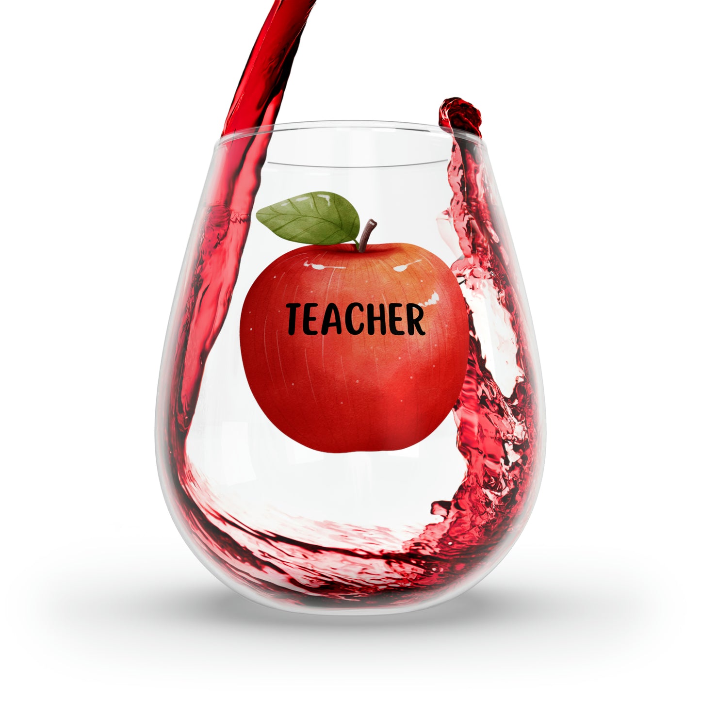 Teacher Wine Glass, Red Apple Wine Glass, Teacher Gifts, Gift For Teacher, Apple For Teacher, Teacher Stemless Wine Glass, Bar Glass Gift