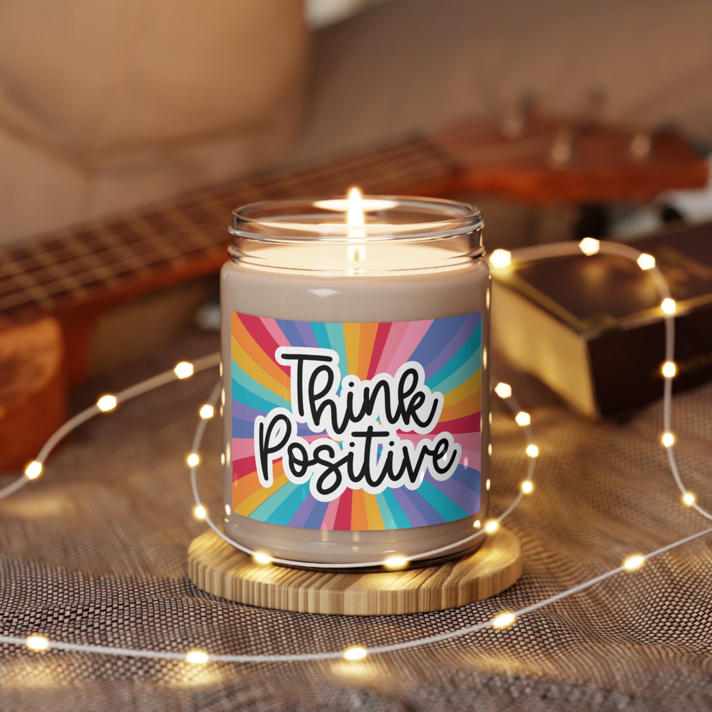 Rainbow Think Positive Quote Scented Soy Candle 9oz, Choose Scent. 100% Natural Soy Wax Blend Eco Friendly Candle, Candle Birthday Gift