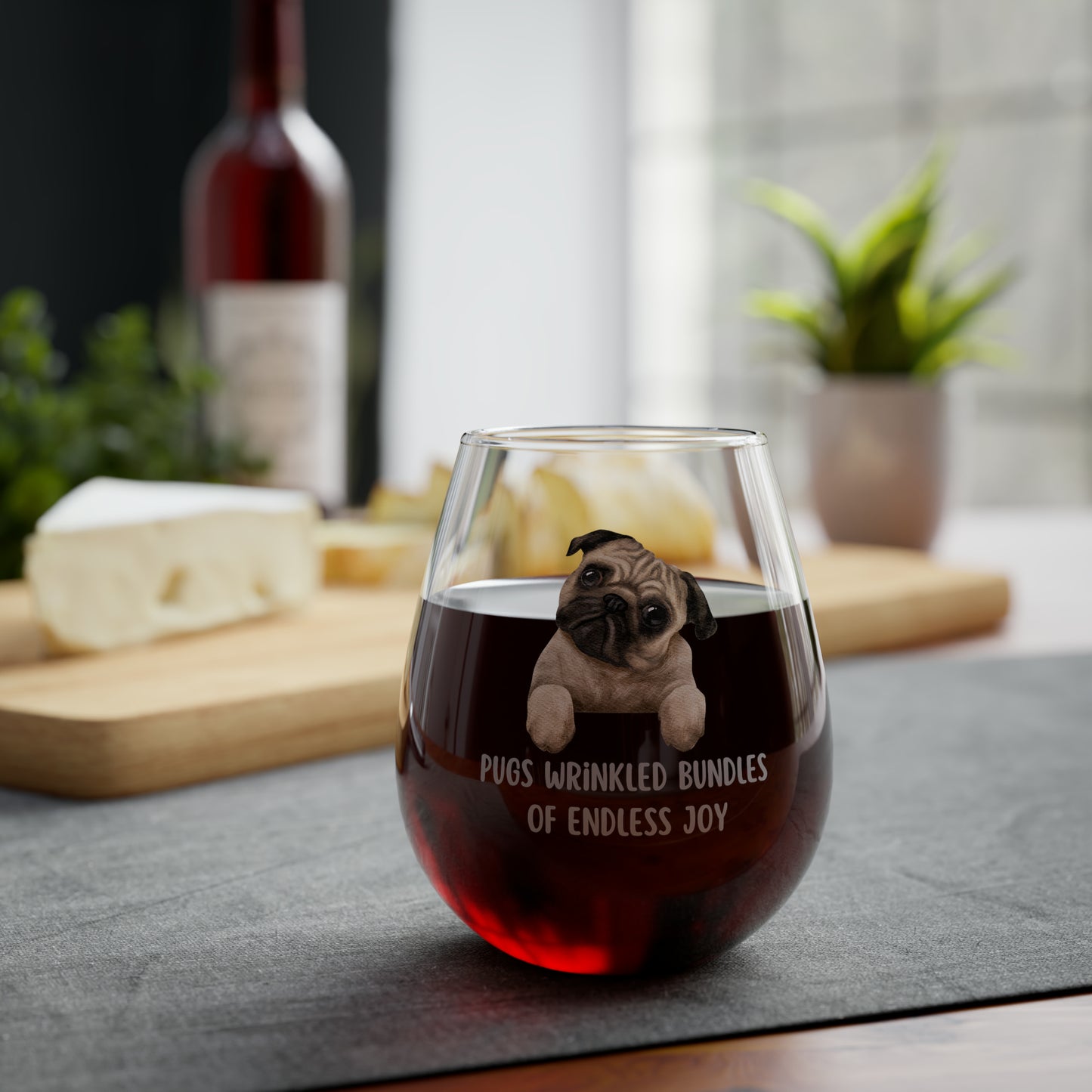 Pug Wine Glass, Pug Gifts, Dog Wine Glass 11.75oz, Funny Pug Stemless Wine Glass, Gift For Pug Mom, Glass Gift For Pug Dog Owner