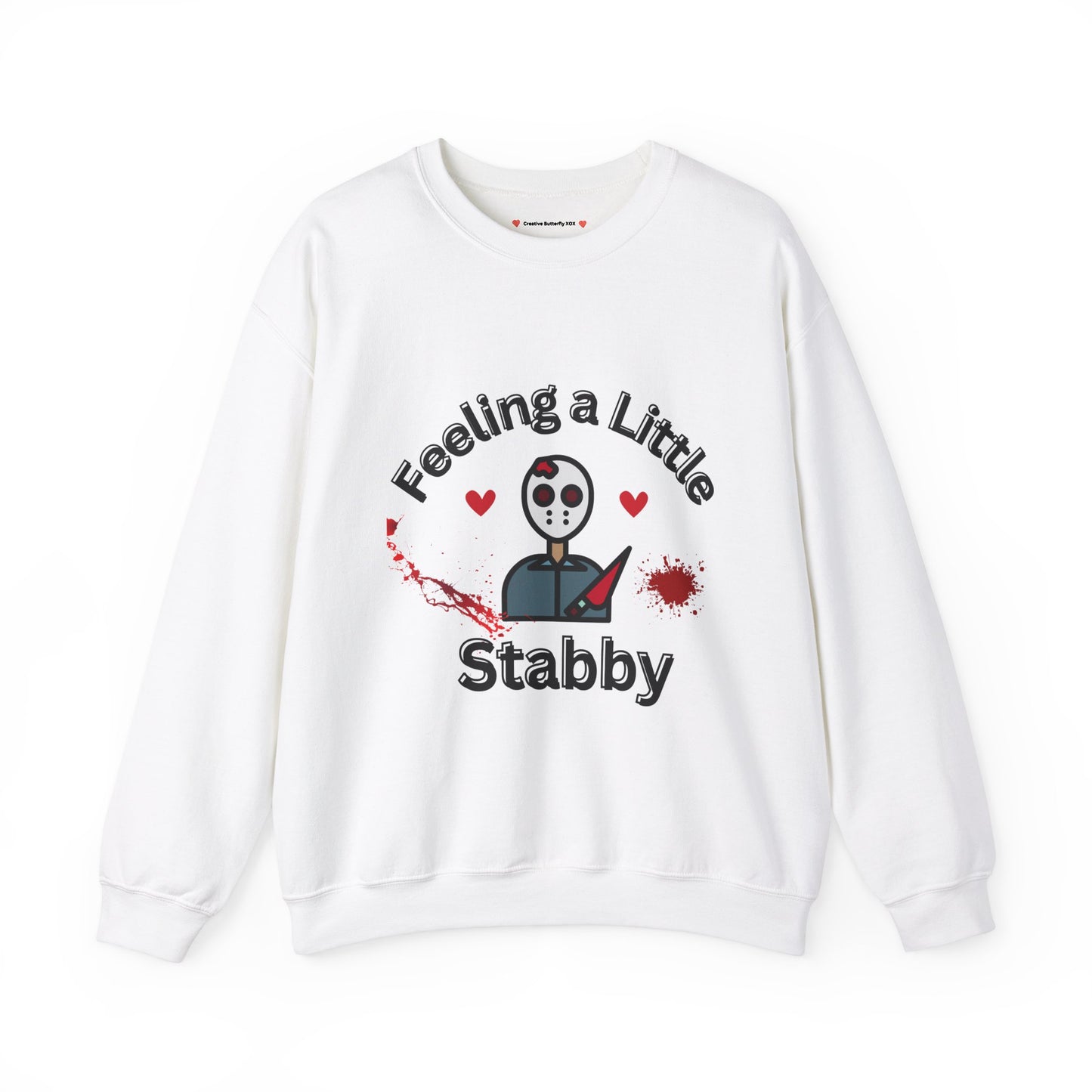 Feeling a little stabby sweatshirt slasher movie-inspired horror crewneck sweater - color white