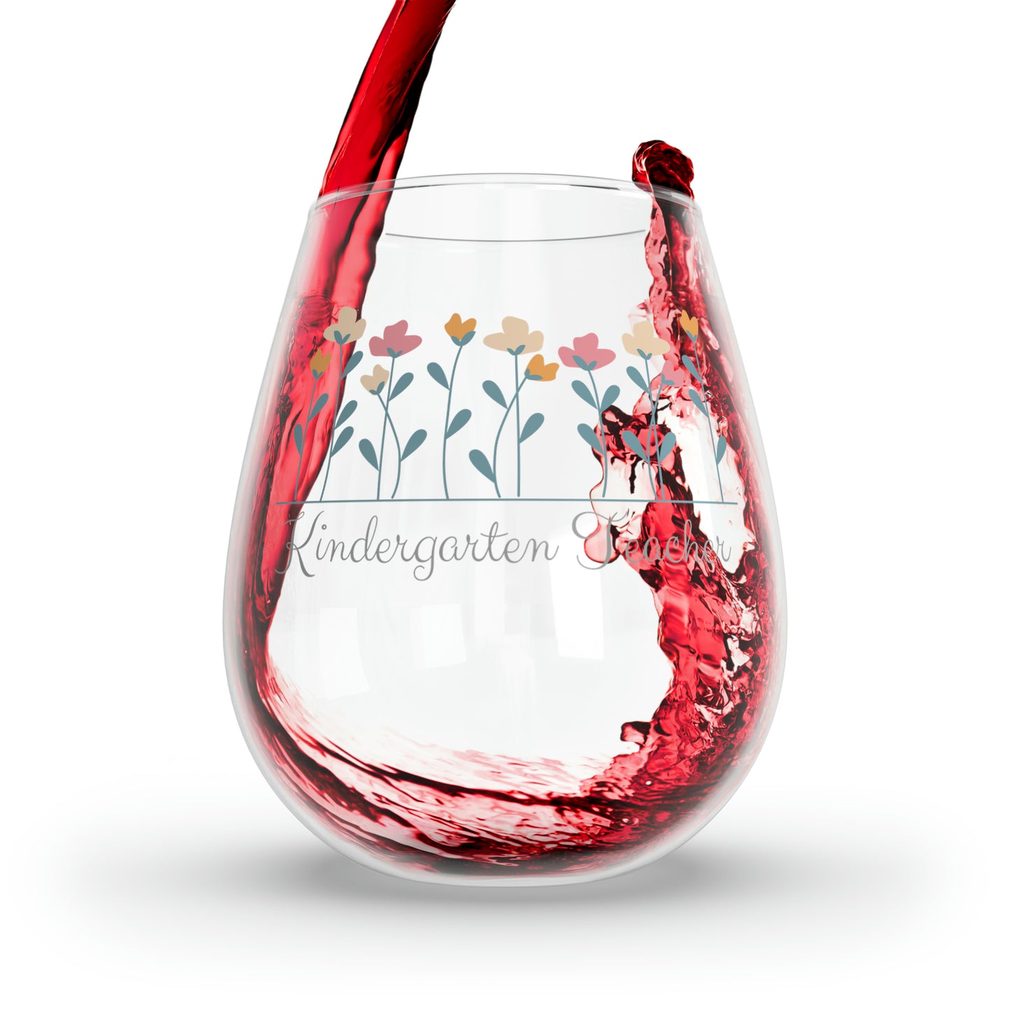 Kindergarten Teacher Wine Glass, Kindergarten Teacher Gifts, Gift For Kindergarten Teacher, Kindergarten Teacher Flower Stemless Wine Glass