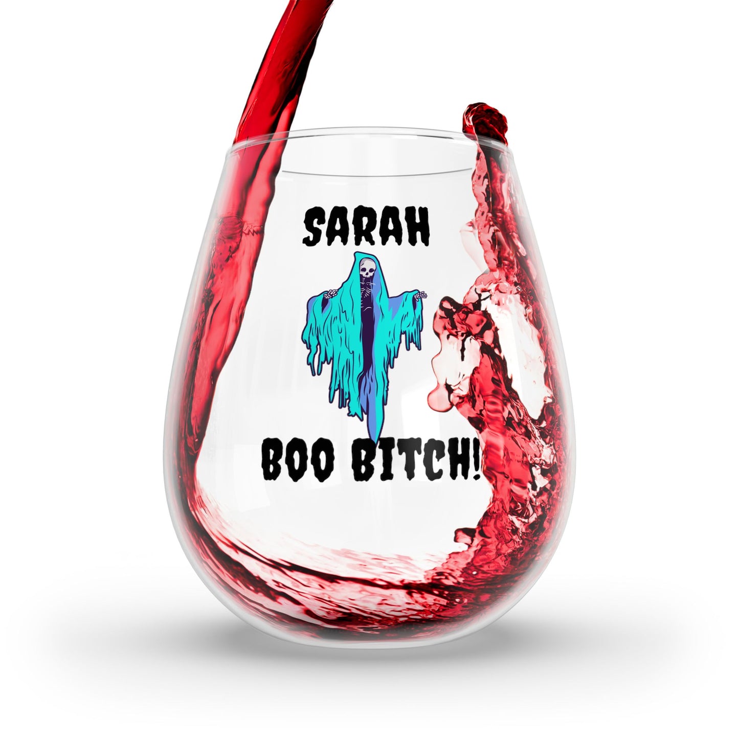 Personalized Boo Bitch Wine Glass, Funny Skeleton Wine Glass, Floating Ghoul Glass, Custom Halloween Wine Glass, Spooky Season