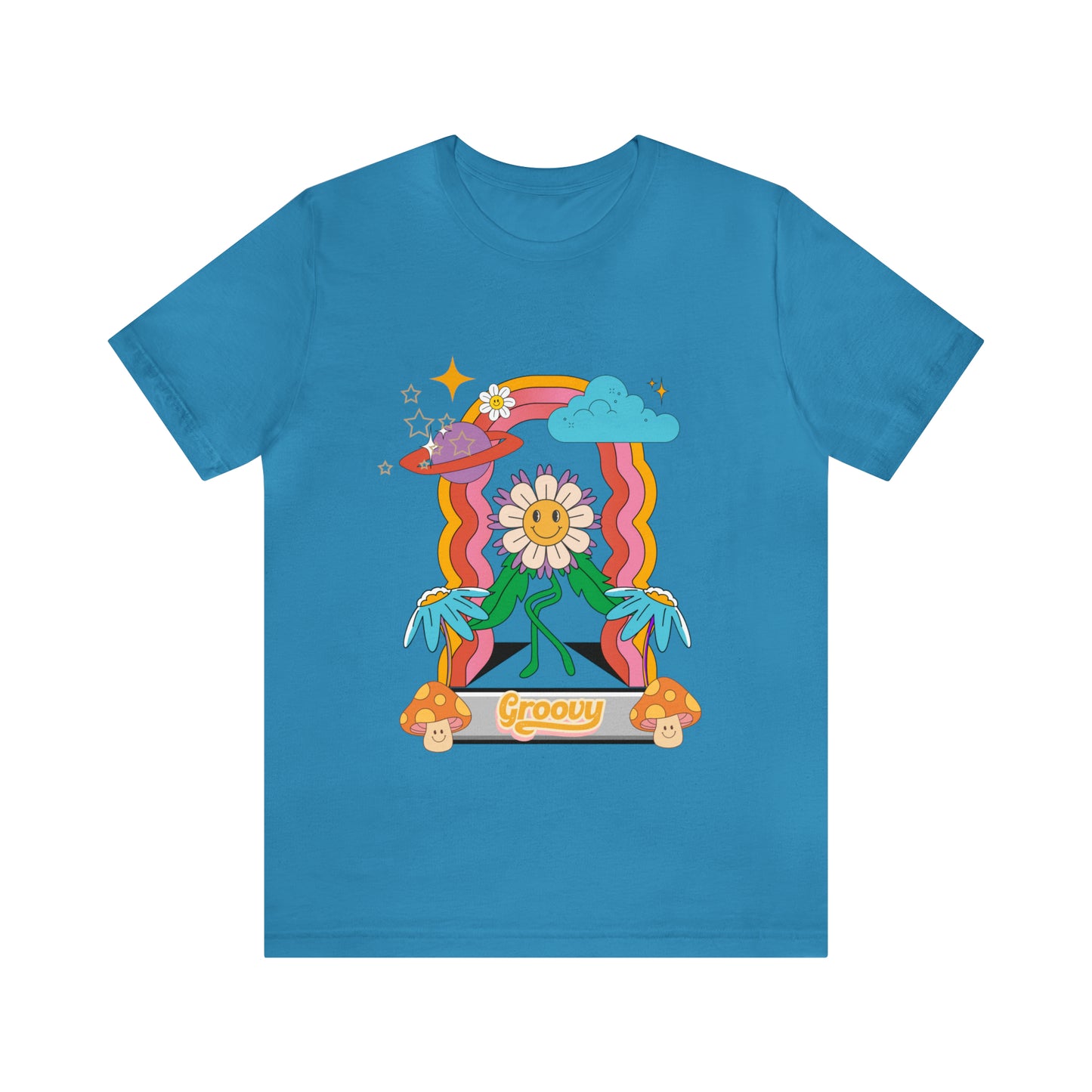 Rainbow Flower Mushroom Groovy T-shirt, 70's Vibes Rainbow Flower Psychedelic Groovy Shirt, Unisex Color Options Available