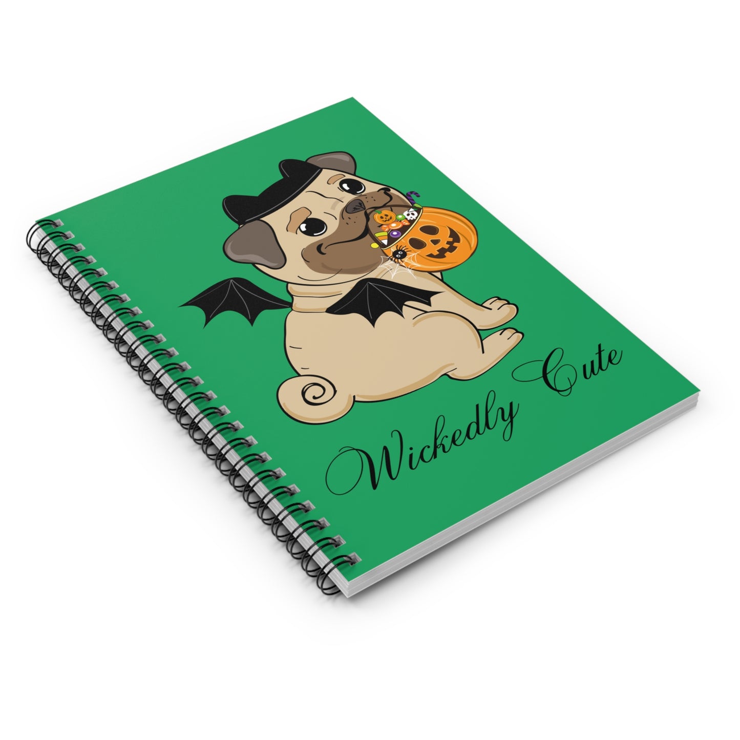 Pug Notebook, Pug Dog in a Bat Costume Notebook, with Pumpkin Jack O' Lantern, Bat Notebook, Halloween Notebook Stationery, Pug Mom Gifts