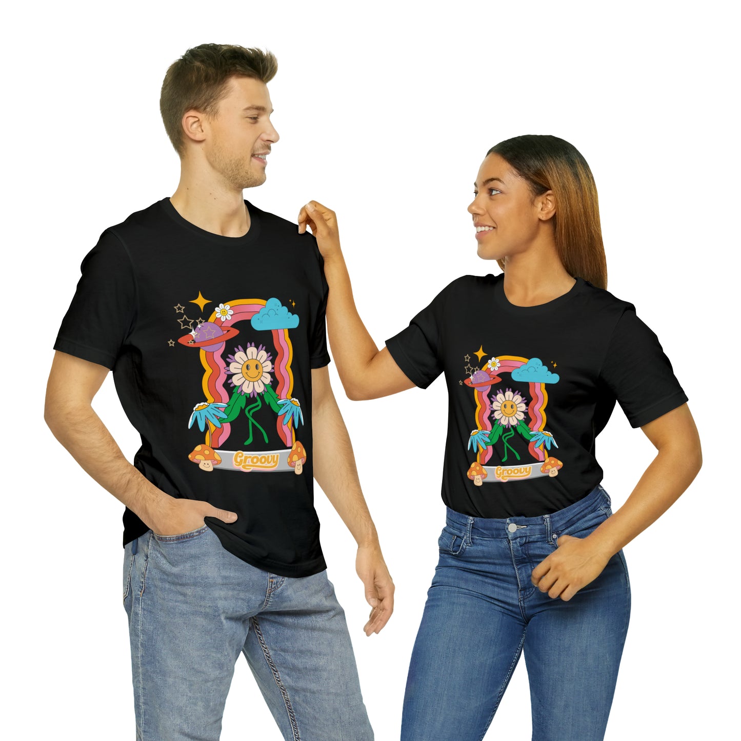 Rainbow Flower Mushroom Groovy T-shirt, 70's Vibes Rainbow Flower Psychedelic Groovy Shirt, Unisex Color Options Available