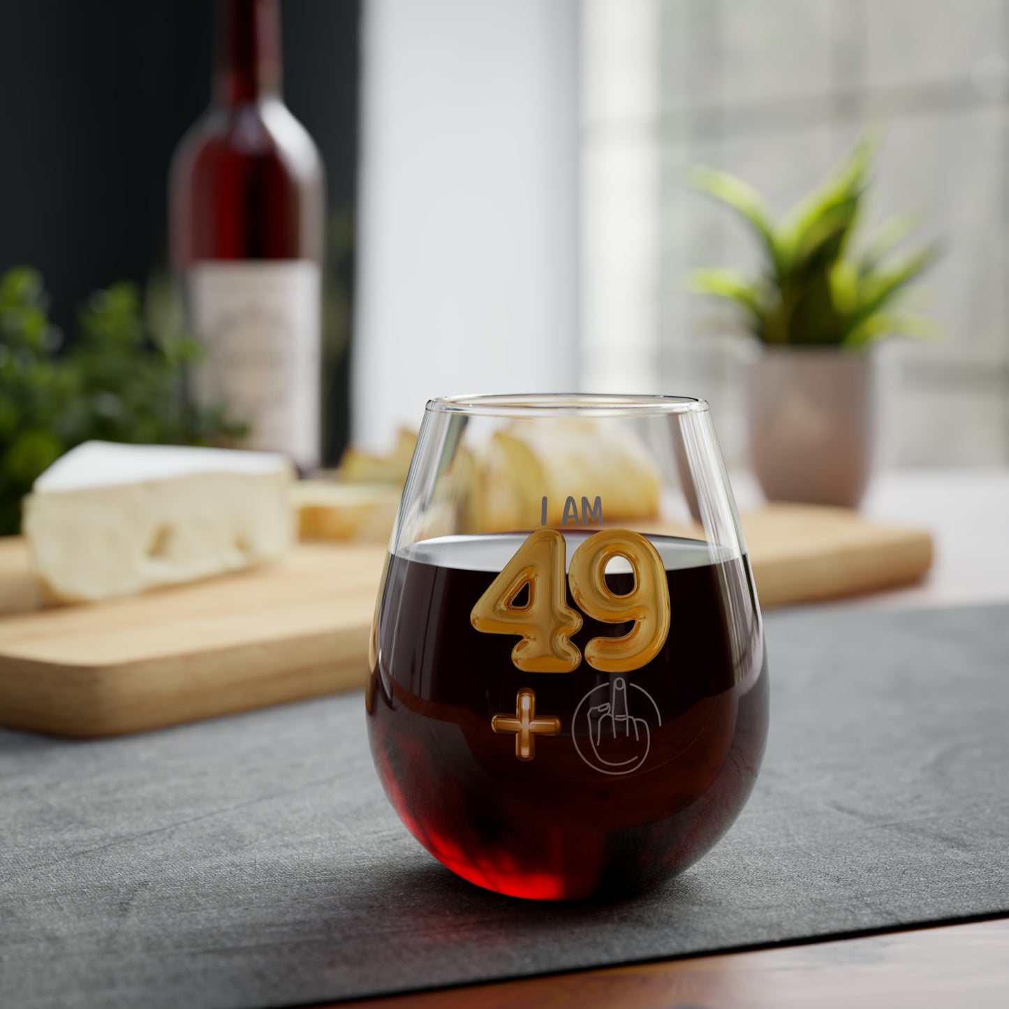 Birthday Wine Glass 50th, I'm 49 + Middle Finger 50th Stemless Wine Glass, Funny Gift For 50th Birthday Girl, Funny Wine Glass Birthday Gift