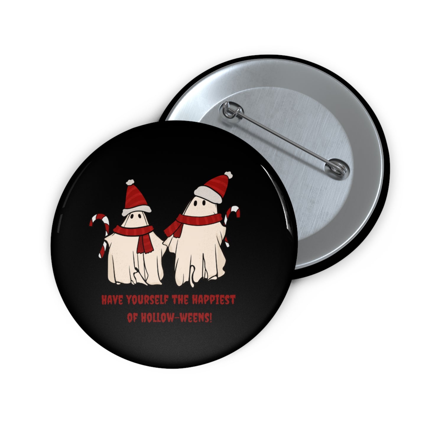 Funny Christmas Halloween Ghosts Pin, Ghost with Santa Hats Pinback Button, Halloween Pin, Christmas Brooch, Halloween Christmas Ghosts Pin