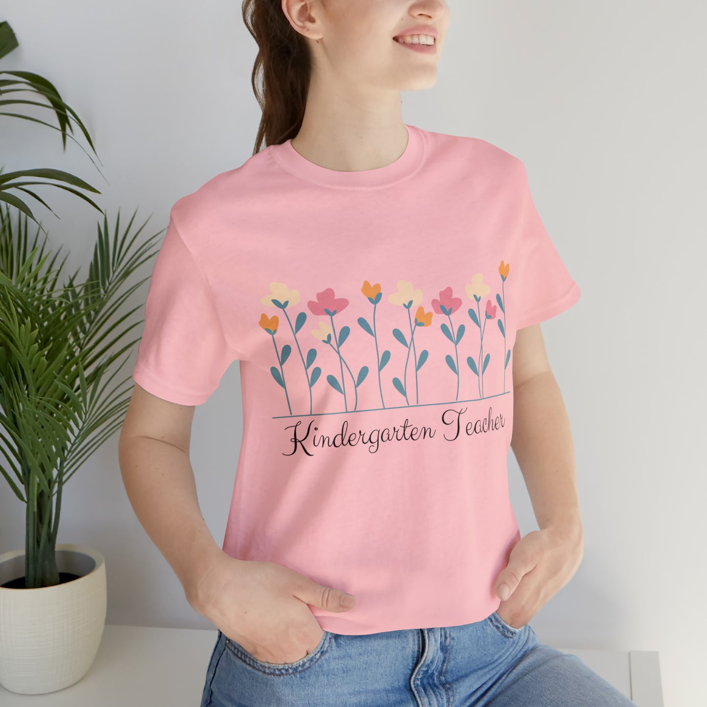 Floral Kindergarten Teacher T-shirt, Kindergarten Teacher Shirt, Spring Flowers Teacher Tshirt, Gift For Kindergarten Teacher, Color Choices