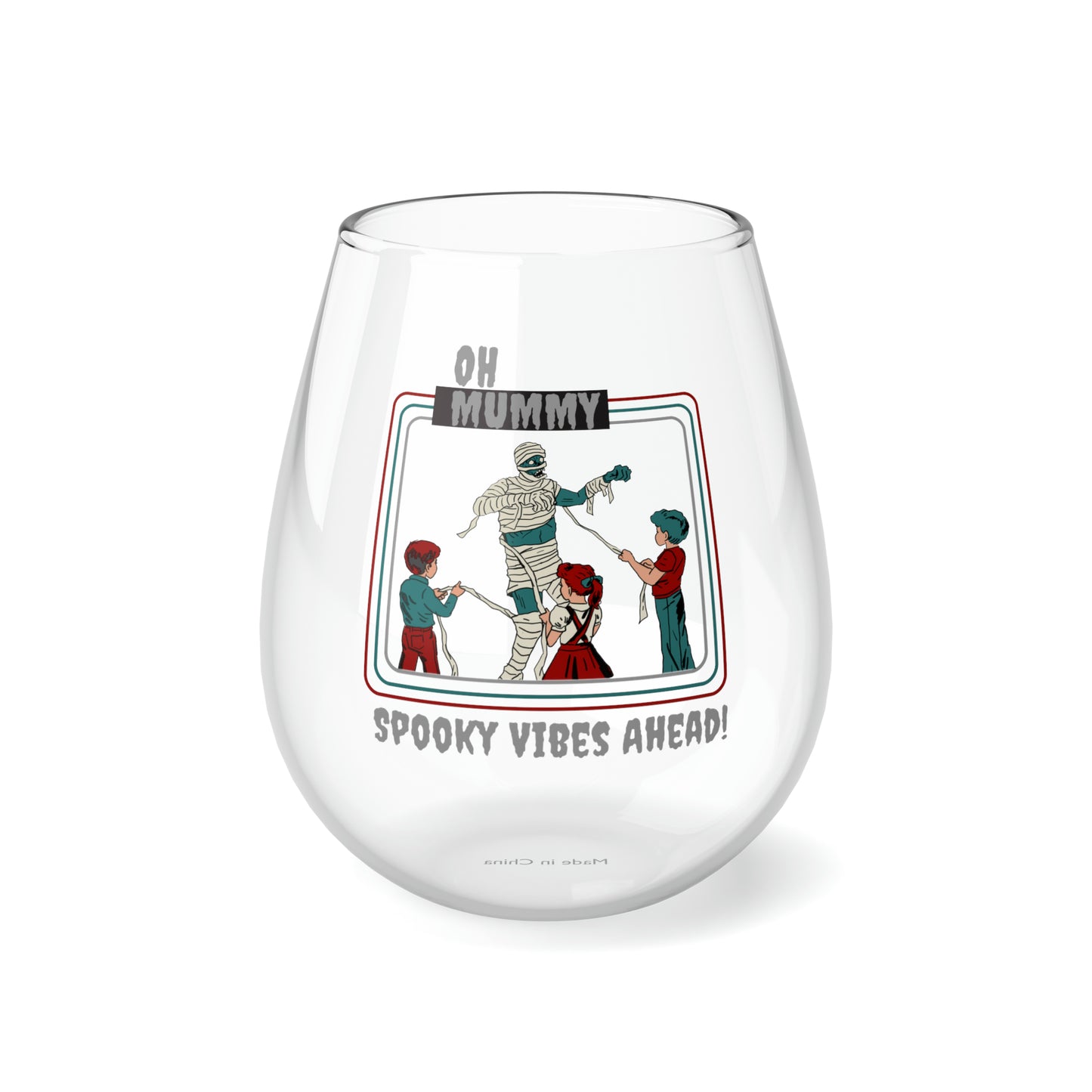 Halloween Mummy Wine Glass, Mummy Monster Wine Glass, Retro Halloween Stemless Wine Glass, Kids Unwrapping Mummy Wine Glass, Spooky Season