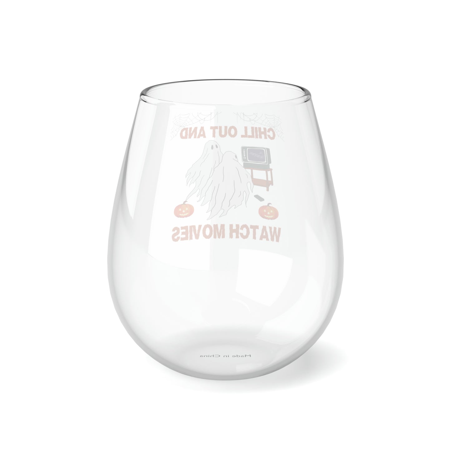 Chill Out And Watch Movies Wine Glass, Retro Ghosts Wine Glass, Watching Horror Movies Stemless Wine Glass, Horror Movies & Chill Wine Glass