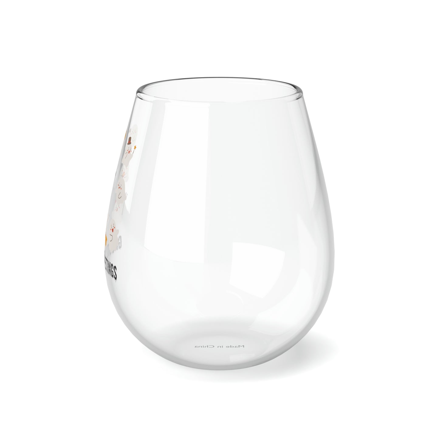 Ghostly Greetings Wine Glass, Halloween Ghost Wine Glass, Lots of Cute Ghosts Wine Glass, Spooky Season Adorable Ghosts Stemless Wine Glass