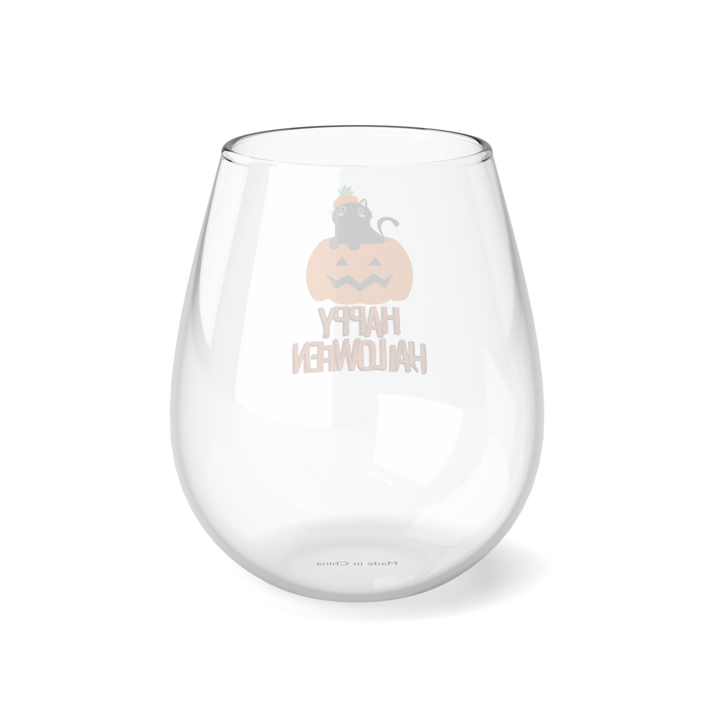 Black Cat Wine Glass, Black Cat in a Pumpkin Wine Glass, Halloween Wine Glass, Black Cat Stemless Wine Glass, Cat In A Jack O'Lantern Gifts