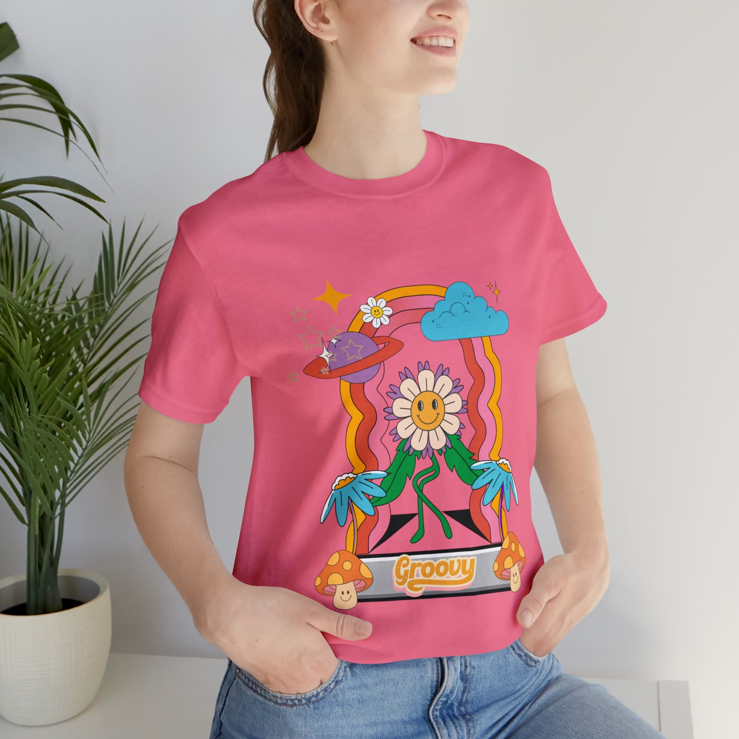 Rainbow Flower Mushroom Groovy T-shirt, 70's Vibes Rainbow Flower Psychedelic Groovy Shirt, Unisex Color Options Available