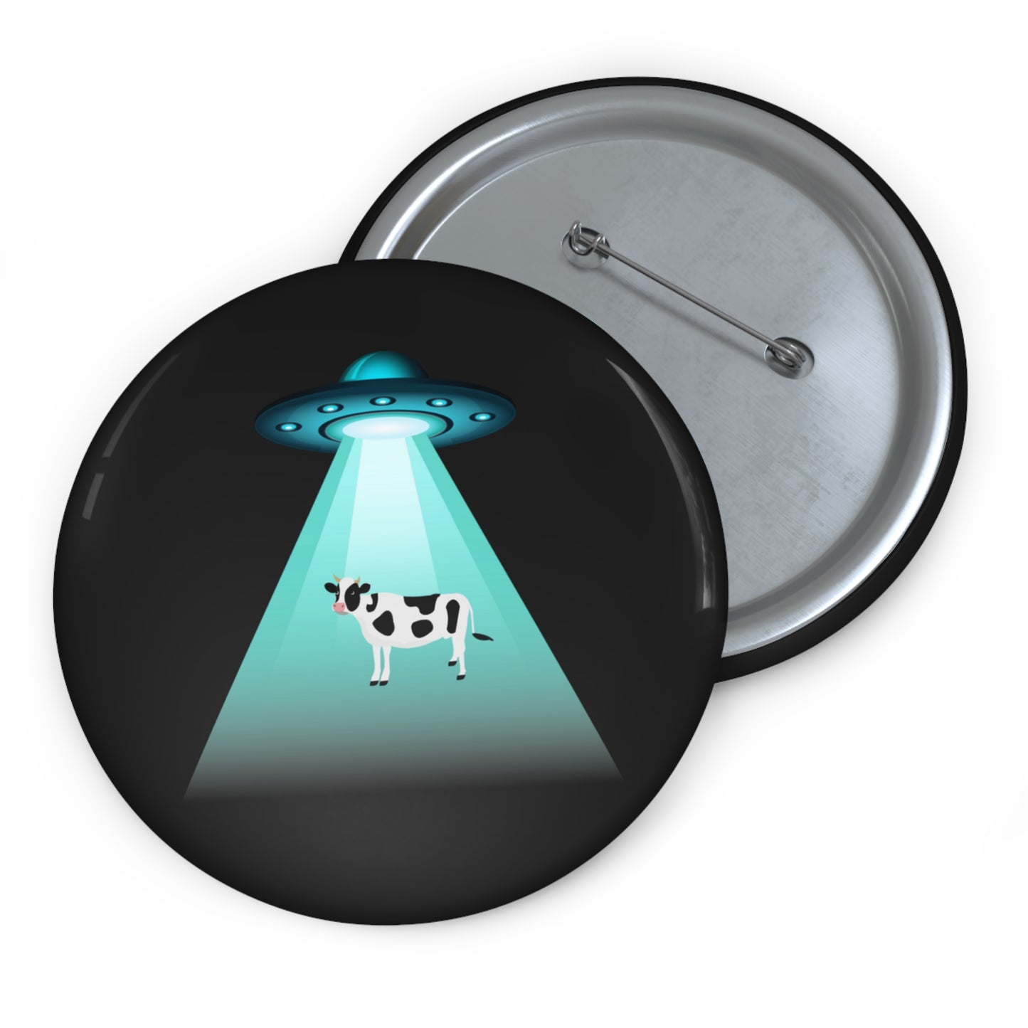 Funny Aliens Pin, UFO Pin, Flying saucer Pin, UFO Pinback Button, Alien Spaceship Beaming Up a Cow Pin, Funny Aliens Brooch, UFO Pin Gifts