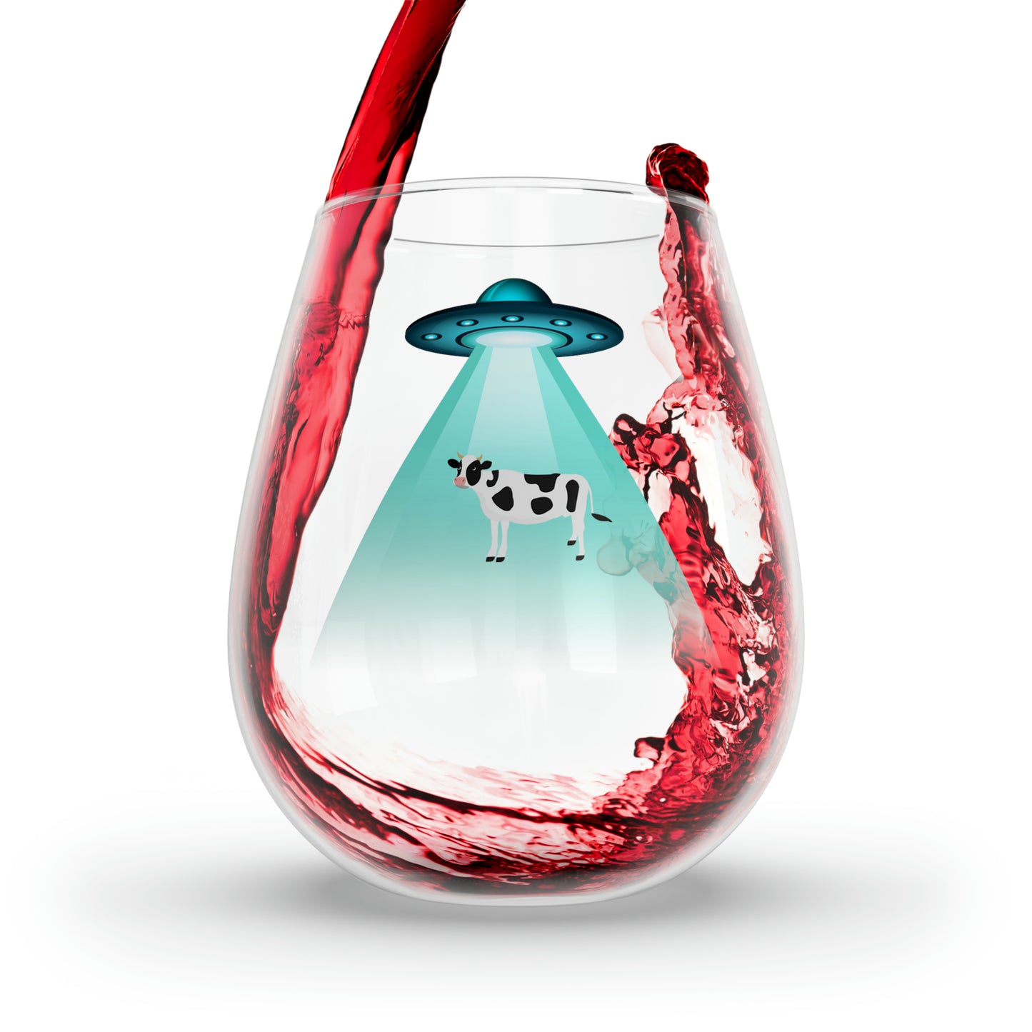 UFO Wine Glass, Alien Space Craft Beaming Up Cow Wine Glass, Aliens Wine Glass, Ufo Stemless Wine Glass, Spaceship Wine Glass, Geekery Gift