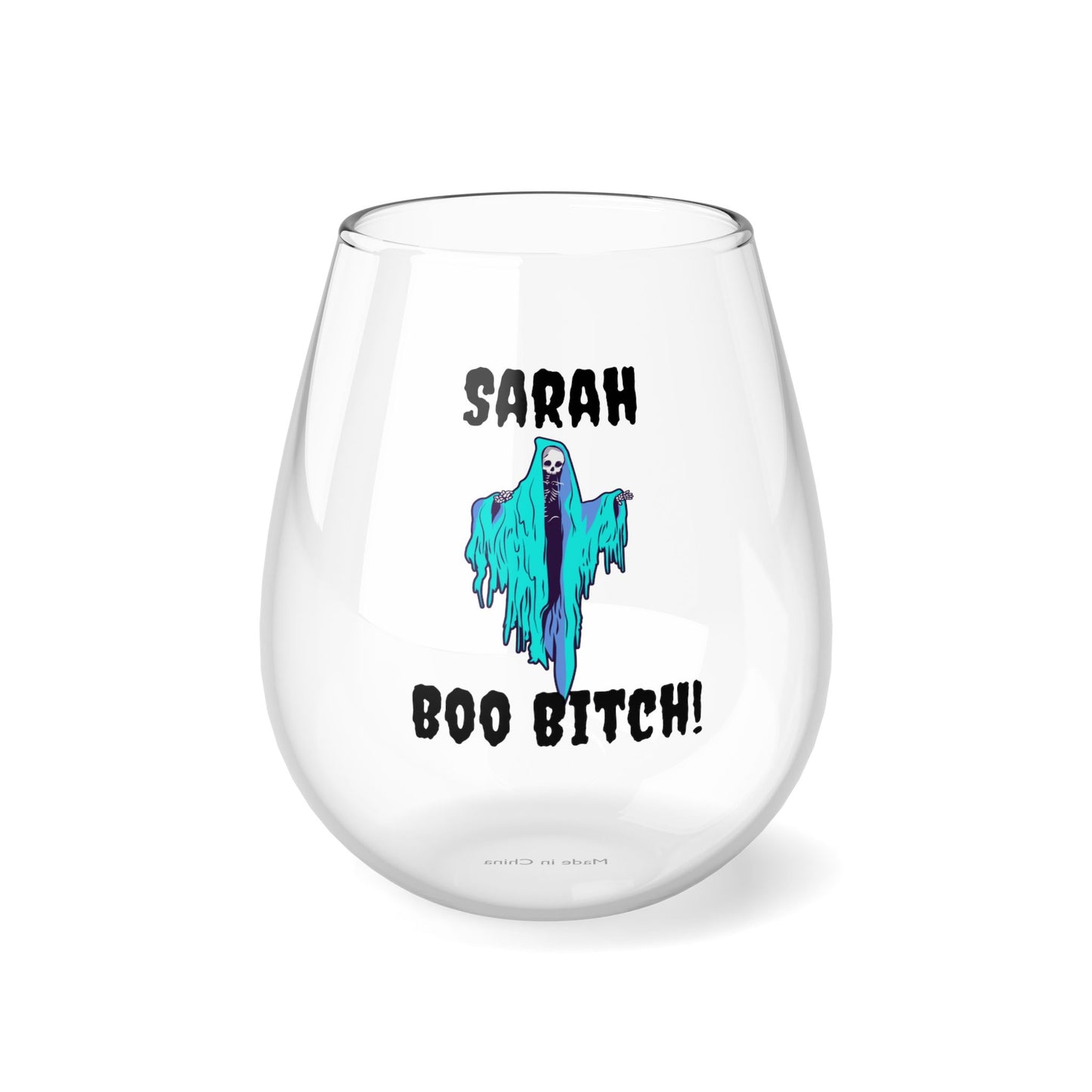 Personalized Boo Bitch Wine Glass, Funny Skeleton Wine Glass, Floating Ghoul Glass, Custom Halloween Wine Glass, Spooky Season