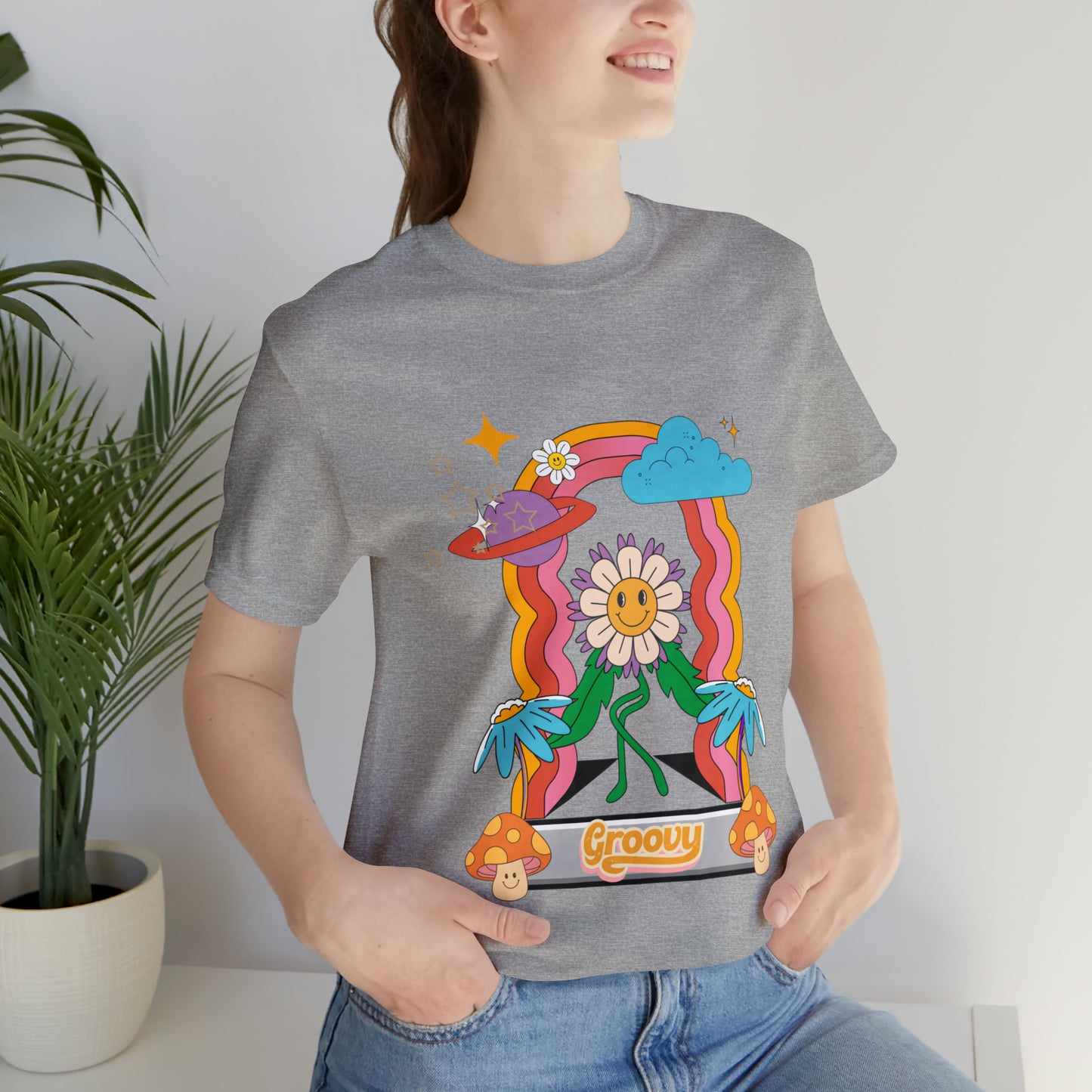 Rainbow Flower Mushroom Groovy T-shirt, 70's Vibes Rainbow Flower Psychedelic Groovy Shirt, Unisex Color Options Available