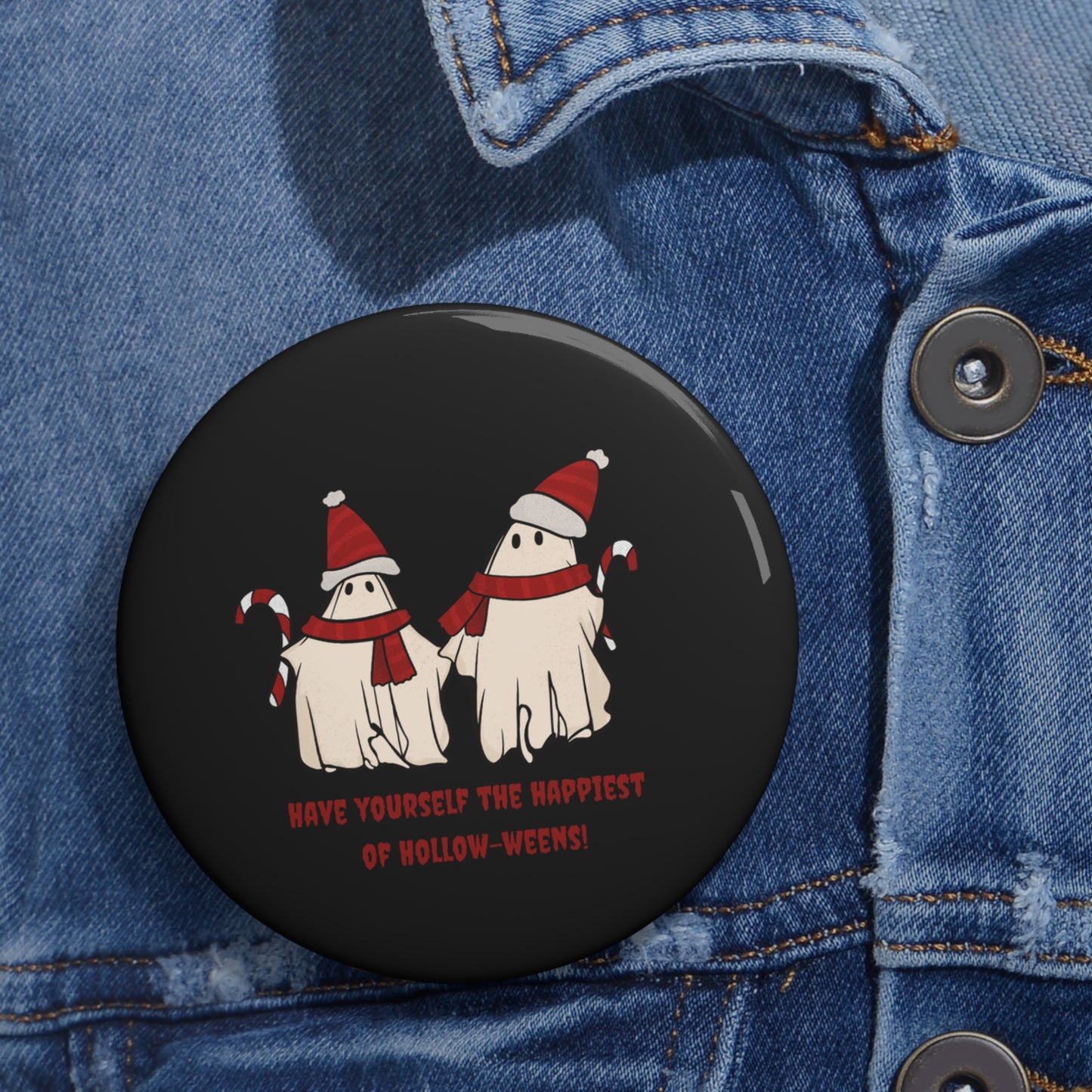 Funny Christmas Halloween Ghosts Pin, Ghost with Santa Hats Pinback Button, Halloween Pin, Christmas Brooch, Halloween Christmas Ghosts Pin