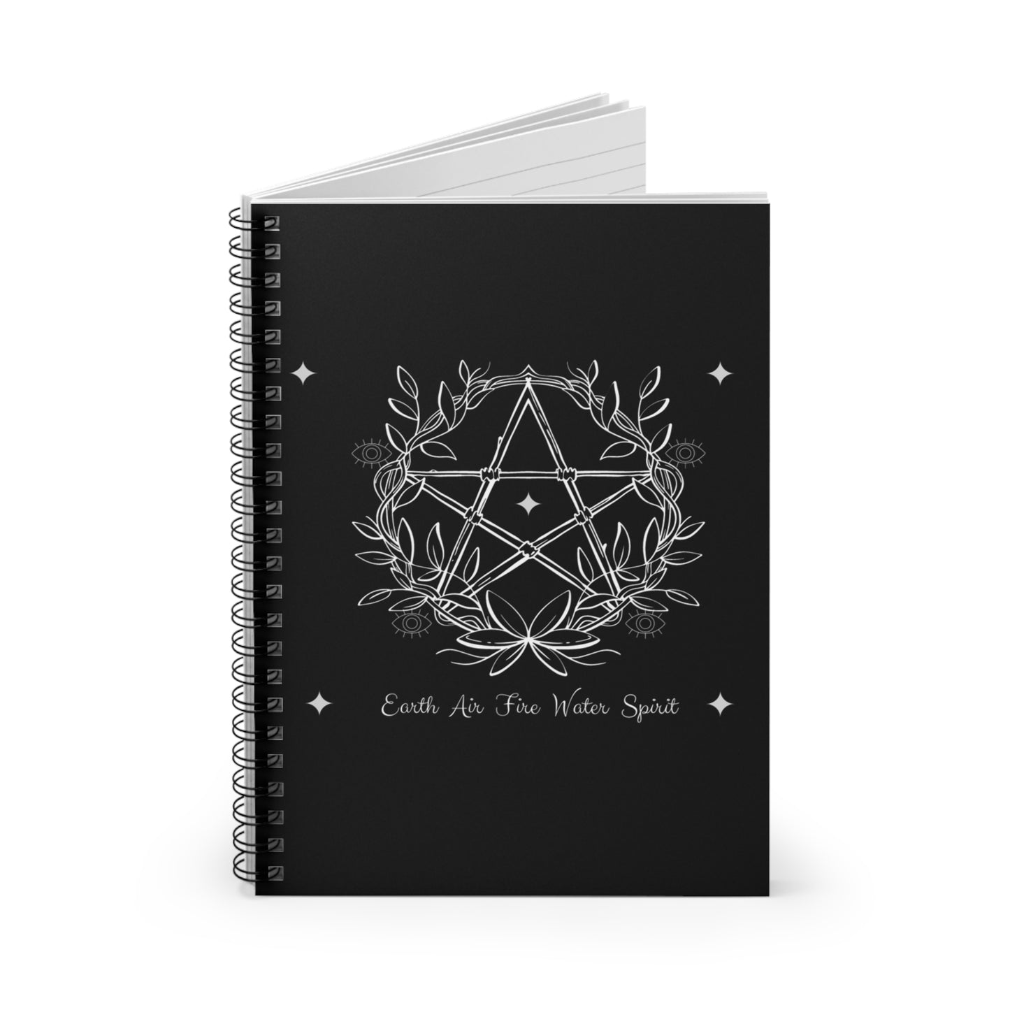 Pentagram Notebook, Pentagram Journal, The Elements Notebook, Earth Air Fire Water Spirit Stationery, Wicca Journal Book of Spells Grimoire