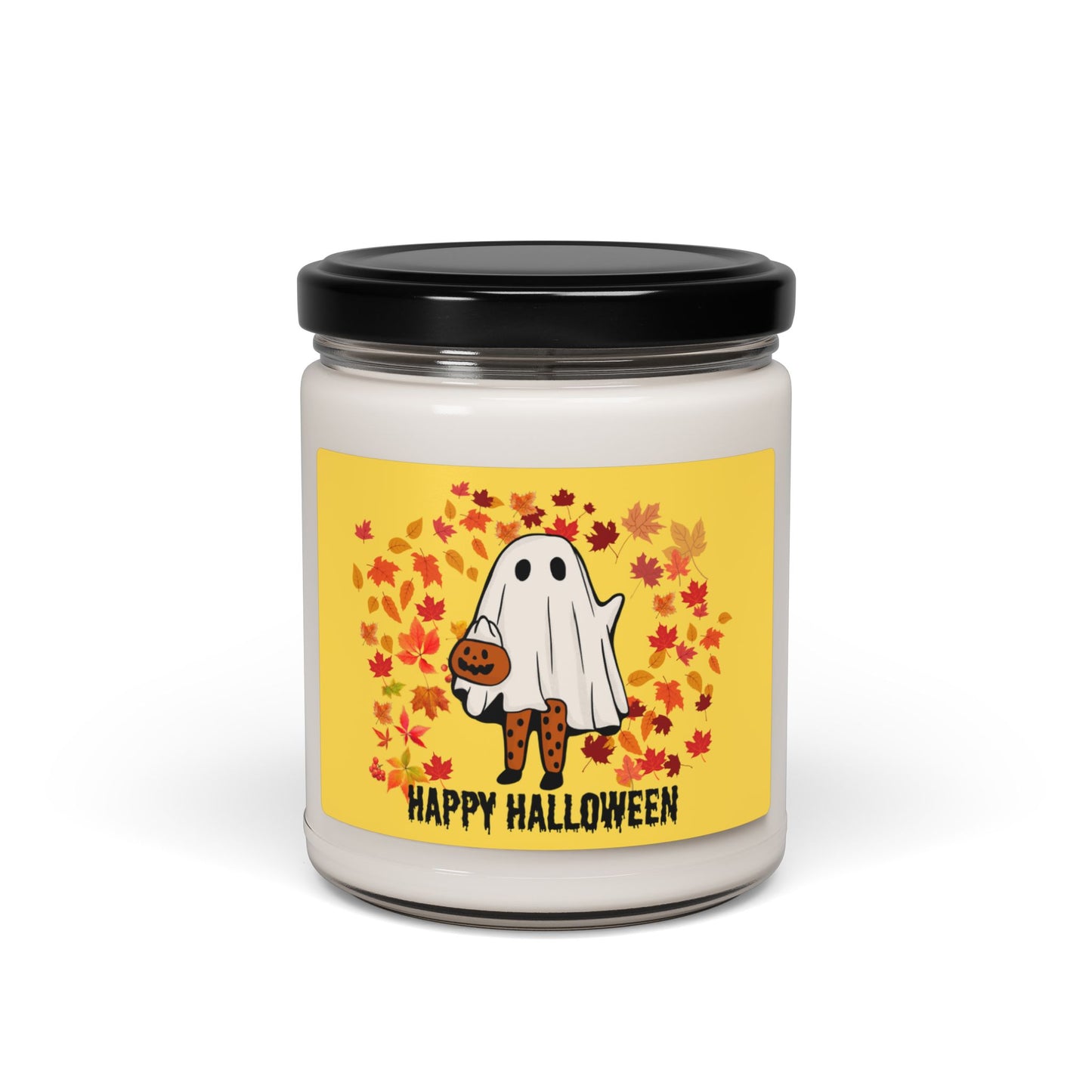 Cute Ghost Candle with Autumn Leaves, Happy Halloween Candle Gift, Halloween Gift For Her, Spooky Season Candle, Ghoul Candle Scented