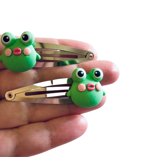 Frog Hair Clips, Frog Snap Clips, Frog Hair Accessories, Froggy Barrettes, Kawaii Hair Clips, Cottagecore Frogs