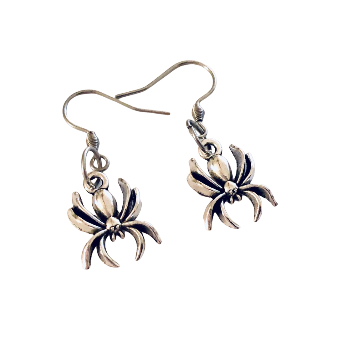 Spider Earrings, Creepy Crawly Earrings, Halloween Earrings, Mall Goth Earrings Aesthetic Gothic Punk, Stainless Steel