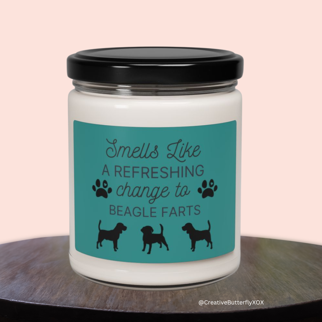 Beagle Candle | Smells Like a Refreshing Change to Beagle Farts | Funny Dog Mom Gift
