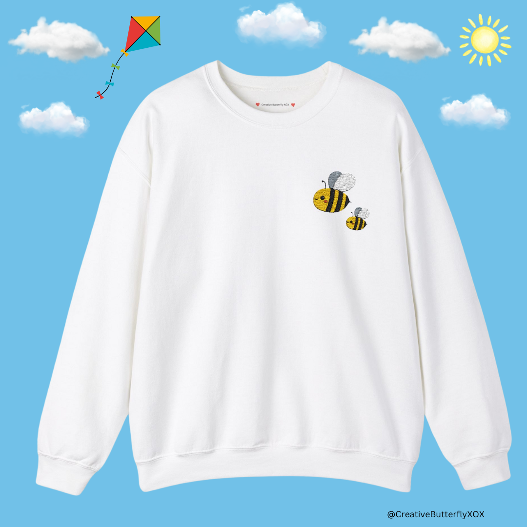 Embroidered Bee Sweatshirt | Embroidery Bumblebee Crewneck Sweatshirt | Spring Insect Honey Bee Sweatshirt Pullover Shirt | Bumble Bee Sweater