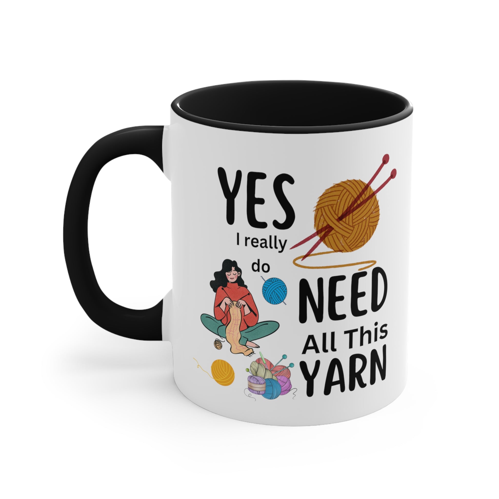 Black color - Crochet mug, knitting mug with funny yarn-loving phrase