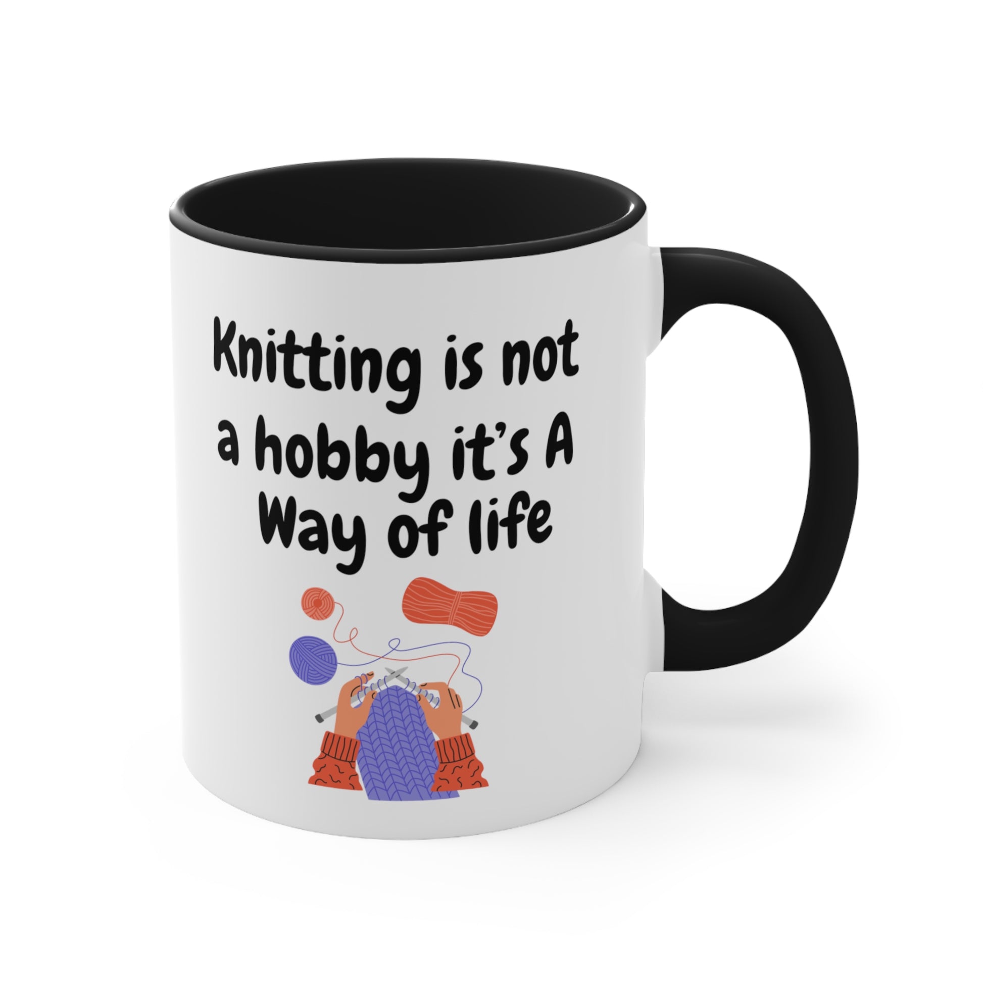 Black color Knitting gift mug, 'Knitting Is Not A Hobby It's A Way Of Life coffee mug
