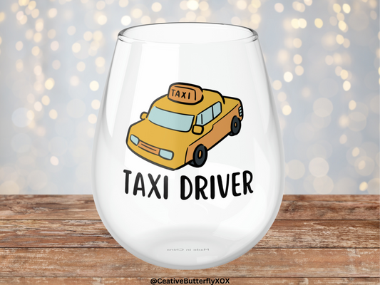 Taxi Driver Wine Glass, Taxi Driver Gift, Taxi Driver Stemless Wine Glass Gift, Thank You Gift, Taxi Driver Retirement Gift, Christmas Gift