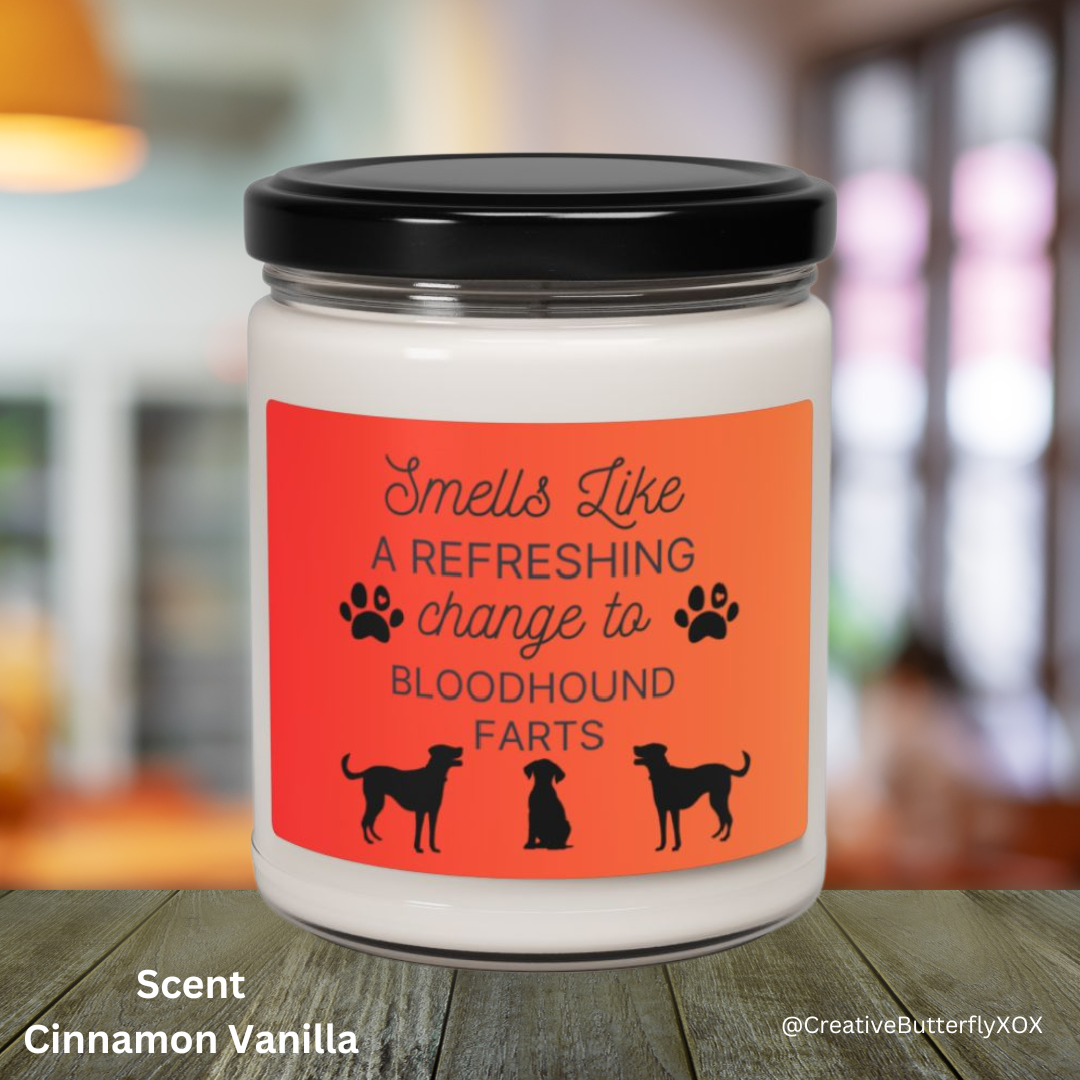 Bloodhound Dog Farts Candle in Cinnamon Vanilla Scent | Scented Candle for Bloodhound Owners