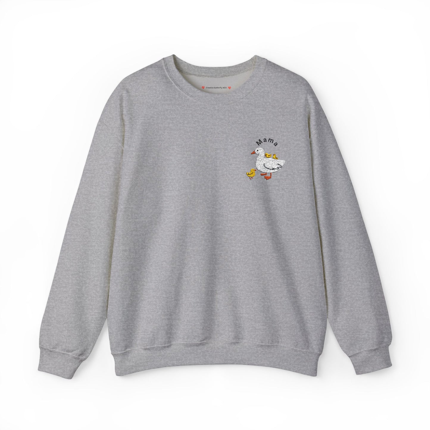 Comfortable crewneck Mama sweatshirt with embroidery of goose and ducklings for moms - color grey

