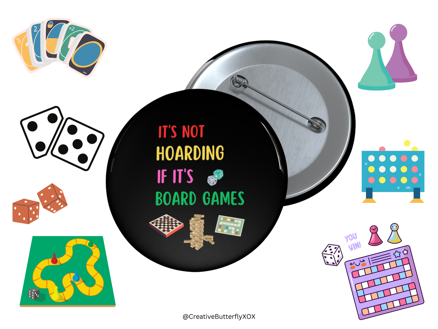 Board Games Pin, Board Games Pinback Button, Board Games Group Pins, It's Not Hoarding if it's Board Games Funny Pins, Funny Games Badge