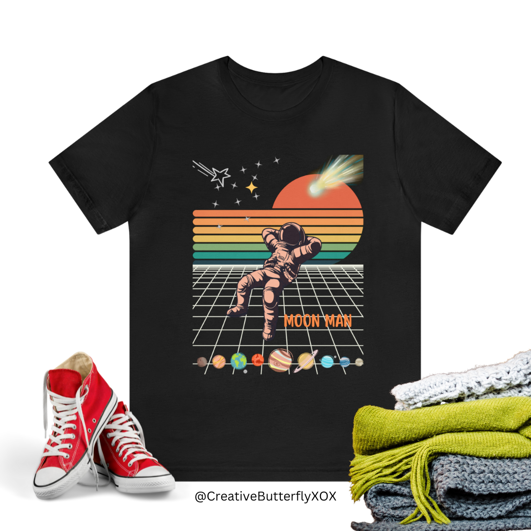 Moon Man T-shirt, Astronaut T-Shirt, Outer Space Tshirt, Astronaut Shirt, Man in Space Suit Tee, Funky Retro Tee Unisex, Color Options