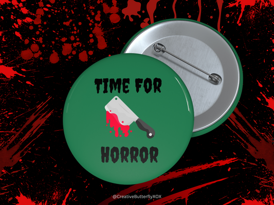 Time For Horror Pin, Horror Pinback Button Brooch, Funny Watching Horror Movies Pin, Goth Pin, Gothic Pin, Halloween Pin, Scary Movies Pin