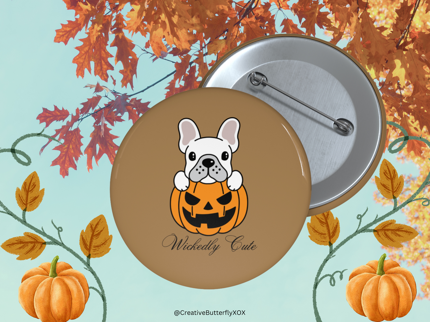 French Bulldog in a Jack O' Lantern Pin, French Bulldog in a Pumpkin Pinback Button, Halloween Dog Pin, French Bulldog Gifts, Spooky Season